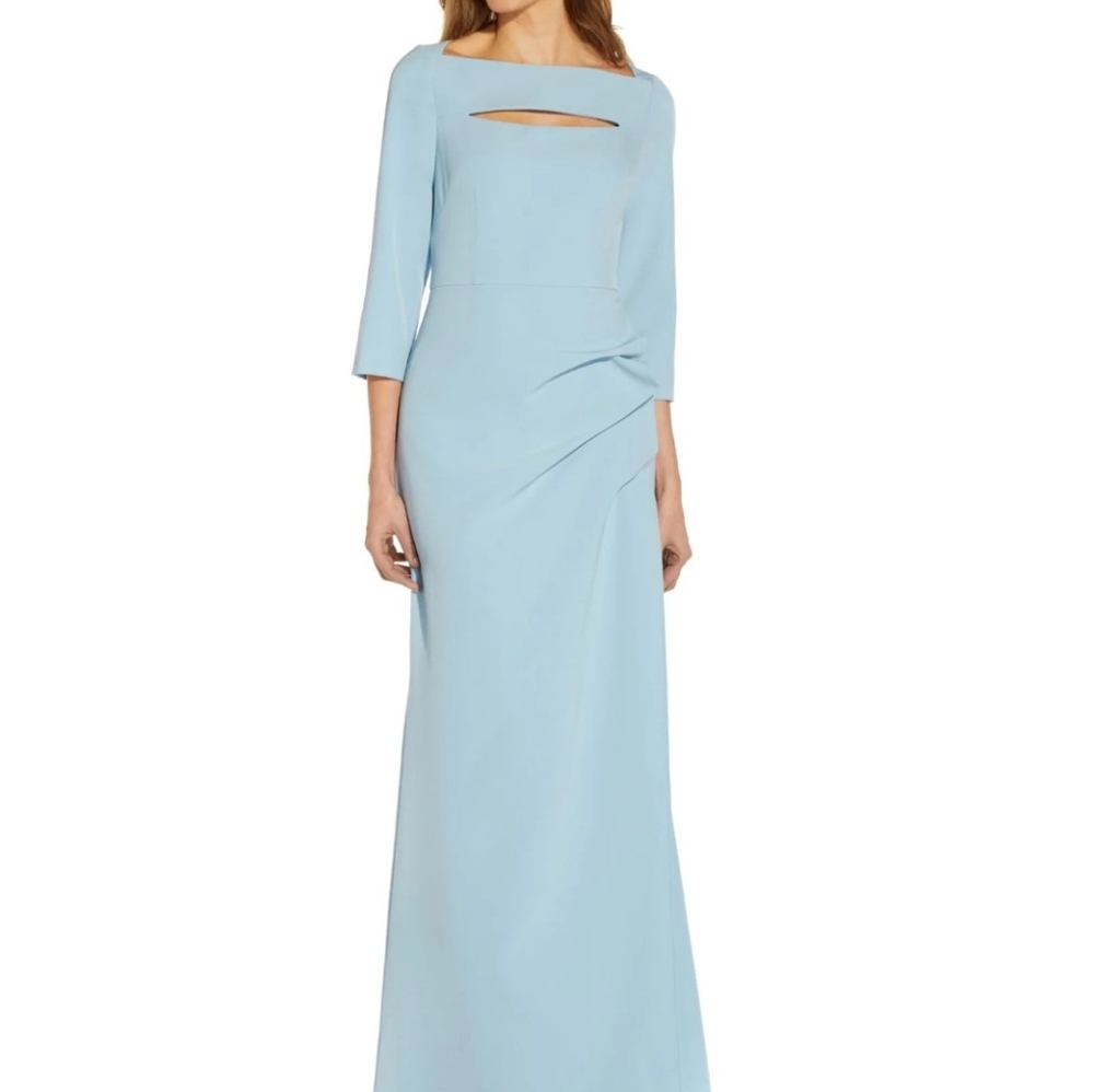 Adrianna Papell Women's Formal Dress Size 8 Blue Long Sleeve Cutout Evening Gown